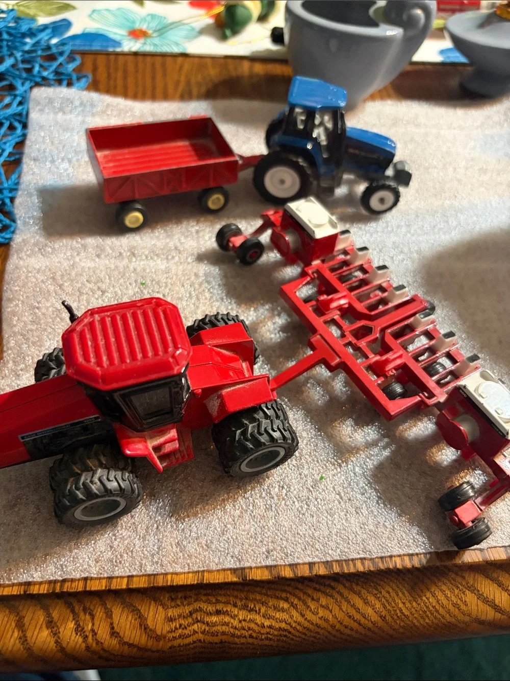 Kids Farm Tractor Playset with Blue Tractor and Red Implements Ertl